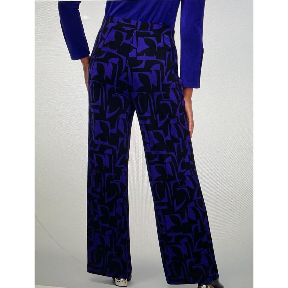 Chicos Womens Abstract Print Pants Size 2 Large Black & Purple Acetate/Spandex